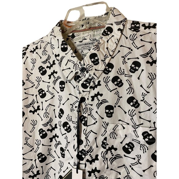 New Eighth Avenue Mens Skull Bones Short Sleeve Button Down Shirt Sz XL - Picture 2 of 8
